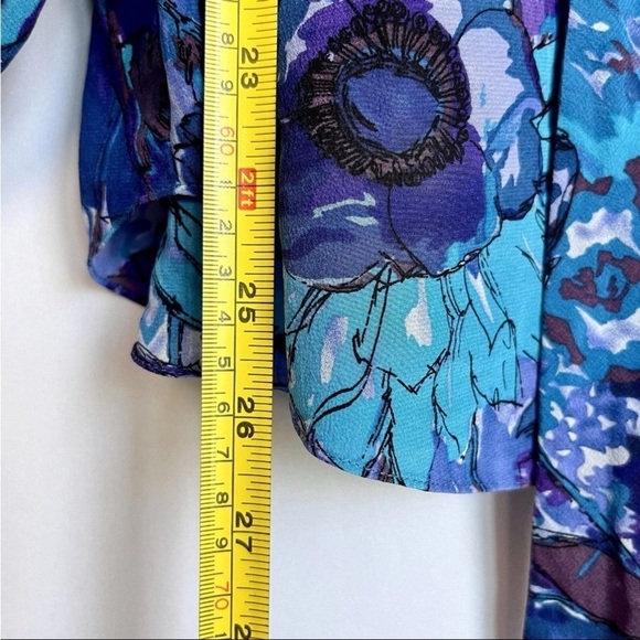Rebecca Taylor Sz 6 Silk Top Blouse Abstract Floral Boho 3/4 Sleeve Peasant - Picture 14 of 16